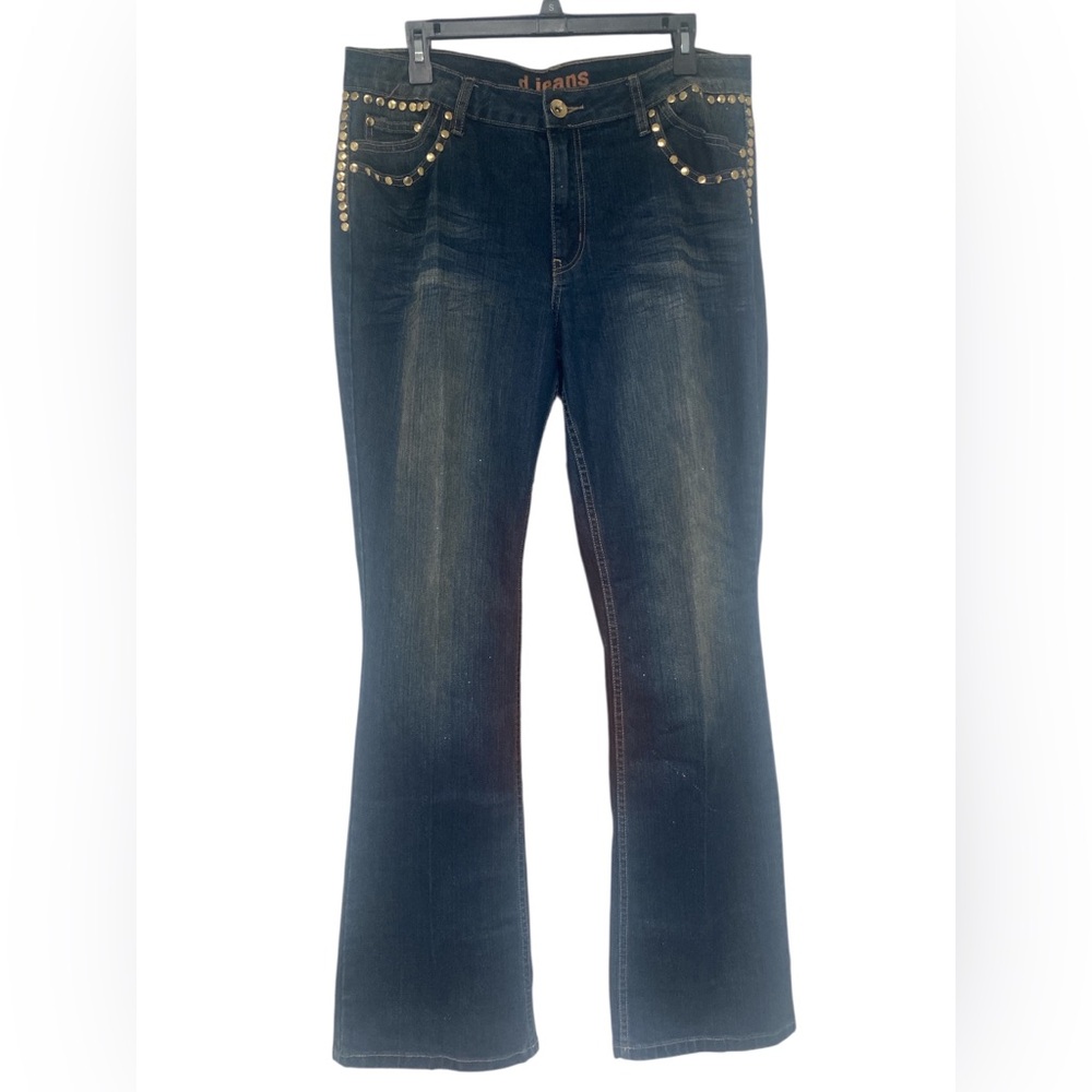 d. jeans Dark Blue Flare Jeans with Stud Accents GUC 14-16